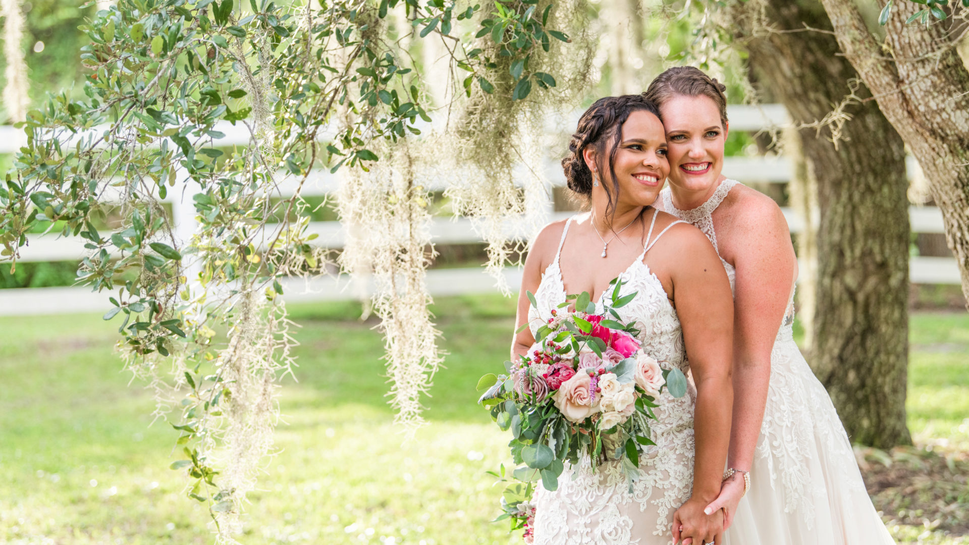 Gorgeous bride and bride on their wedding day