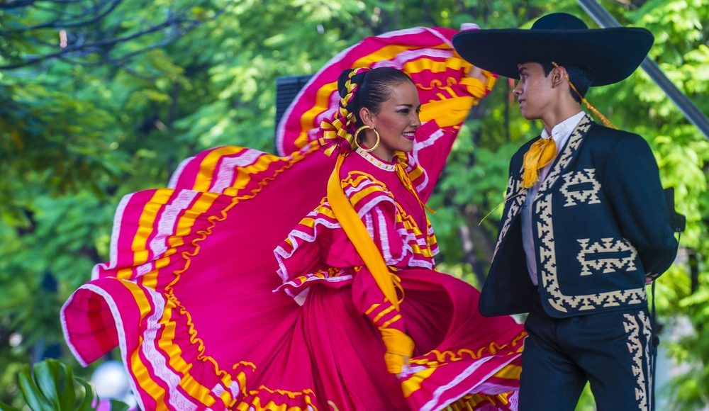 Man and woman dancing traditional Mexican dance
