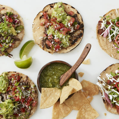 Open-faced tacos with salsa verde