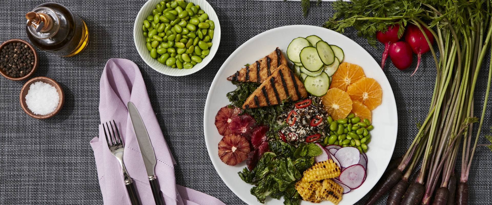 Miso Tofu Platter, Forbidden Rice