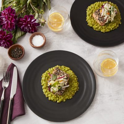 Main Dish - Seed-Crusted Arctic Char, Farro Risotto
