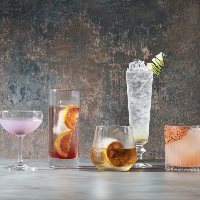 Group of specialty cocktails